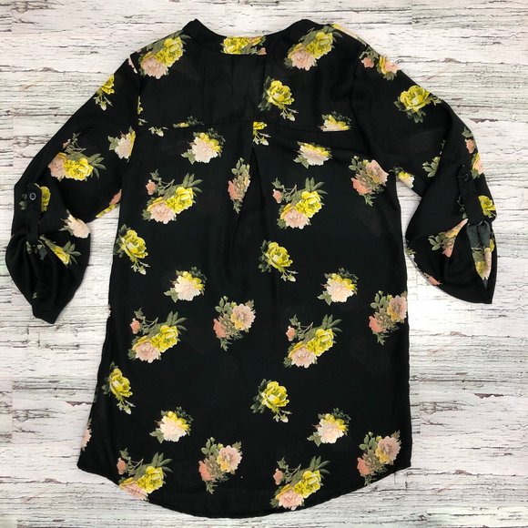 Ardene Black Floral Blouse 3/4 Sleeve Size XS - Picture 2 of 6